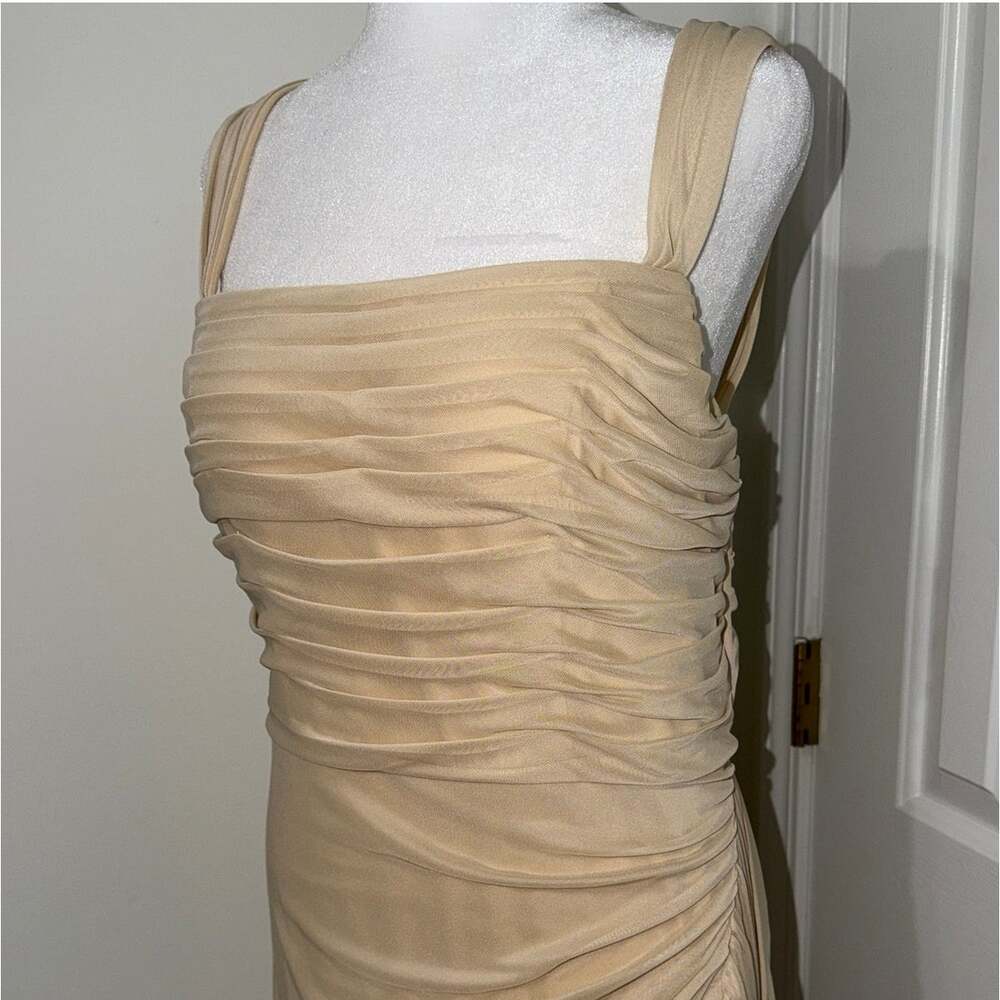 Azazie Champagne Ruched Floor-Length Formal Gown
